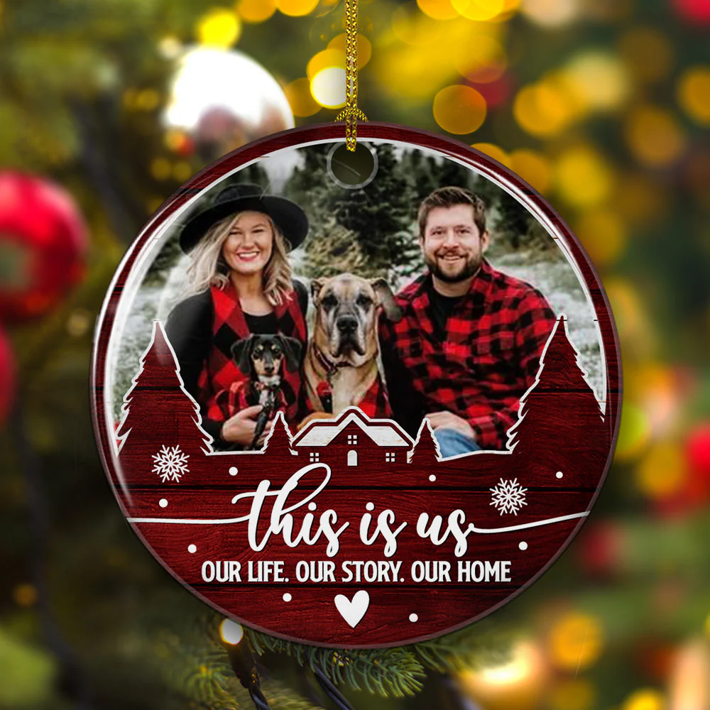 Family, This Is Us - Personalized Custom Circle Ceramic Christmas Ornament - Image 2