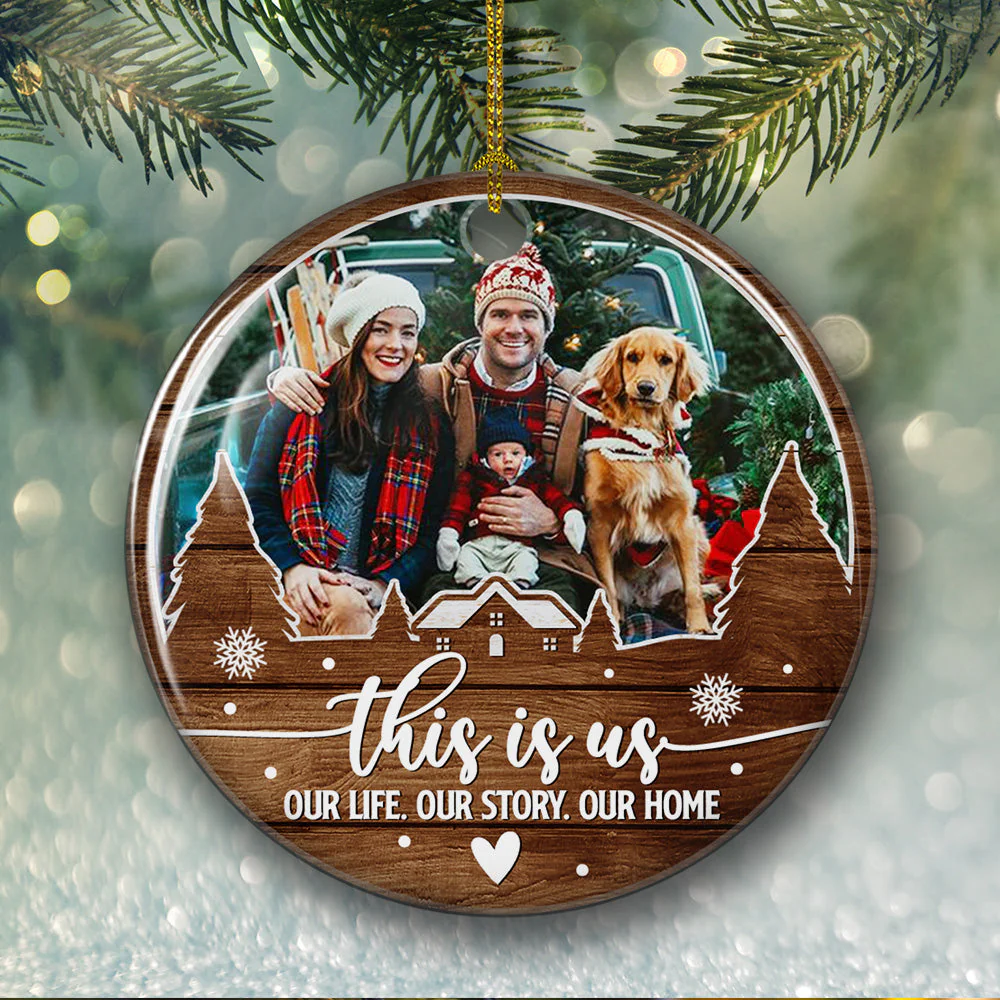 Family, This Is Us - Personalized Custom Circle Ceramic Christmas Ornament - Image 3