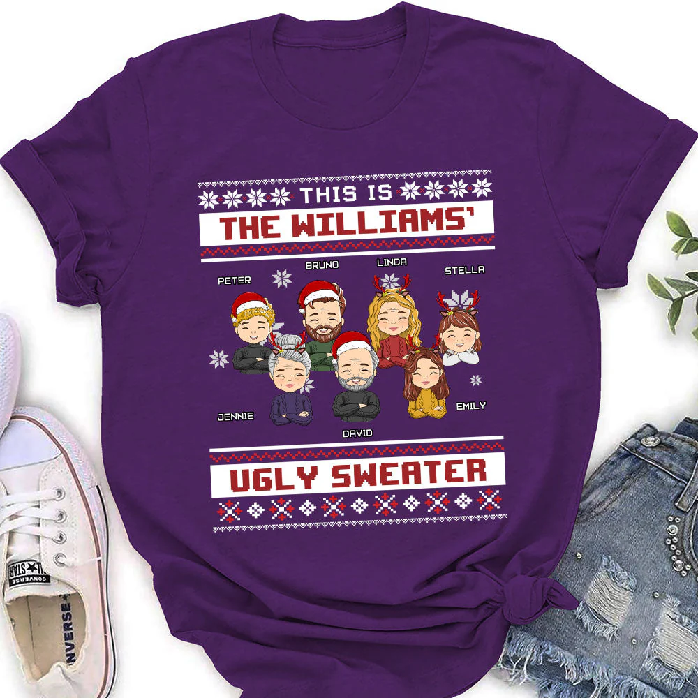 Family Ugly Sweater - Personalized Custom Women's T-shirt - Image 3