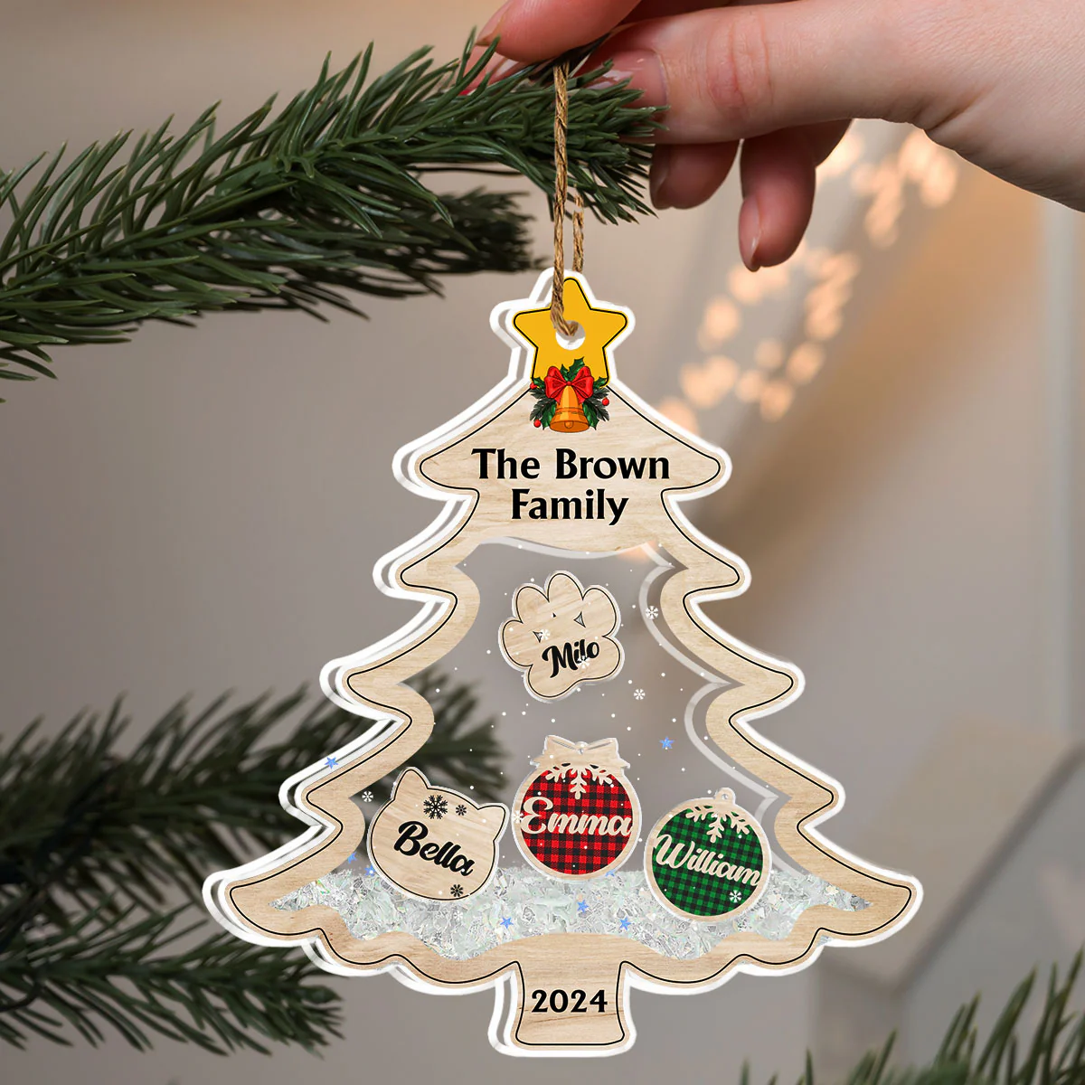 Family With Pet Charm - Personalized Custom Acrylic Shaker Ornament - Image 2