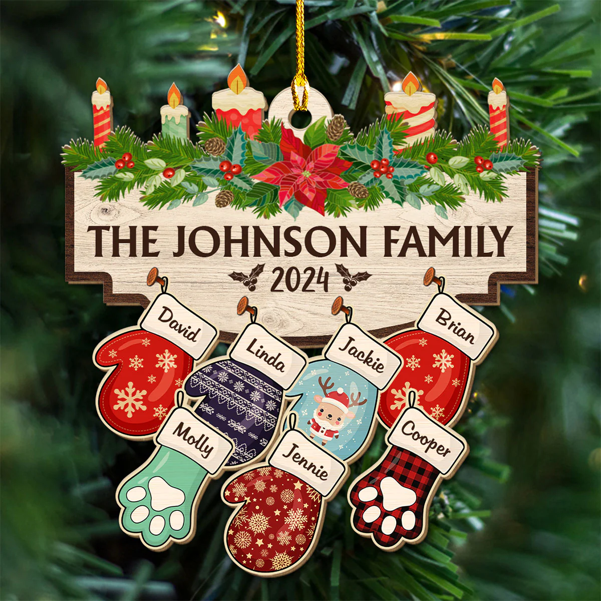 Family With Pet Ver 2 - Personalized Custom Wood Ornament - Image 3