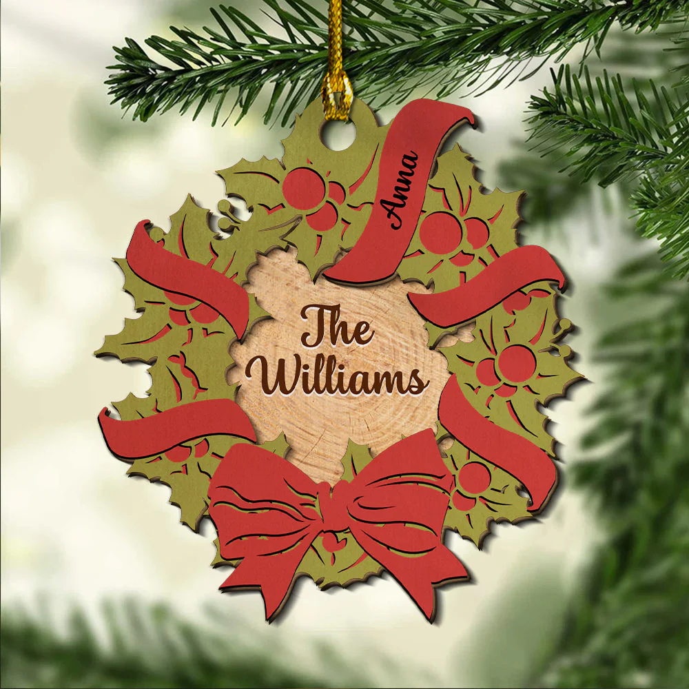 Family Wreath - Personalized Custom 2-layered Wood Ornament