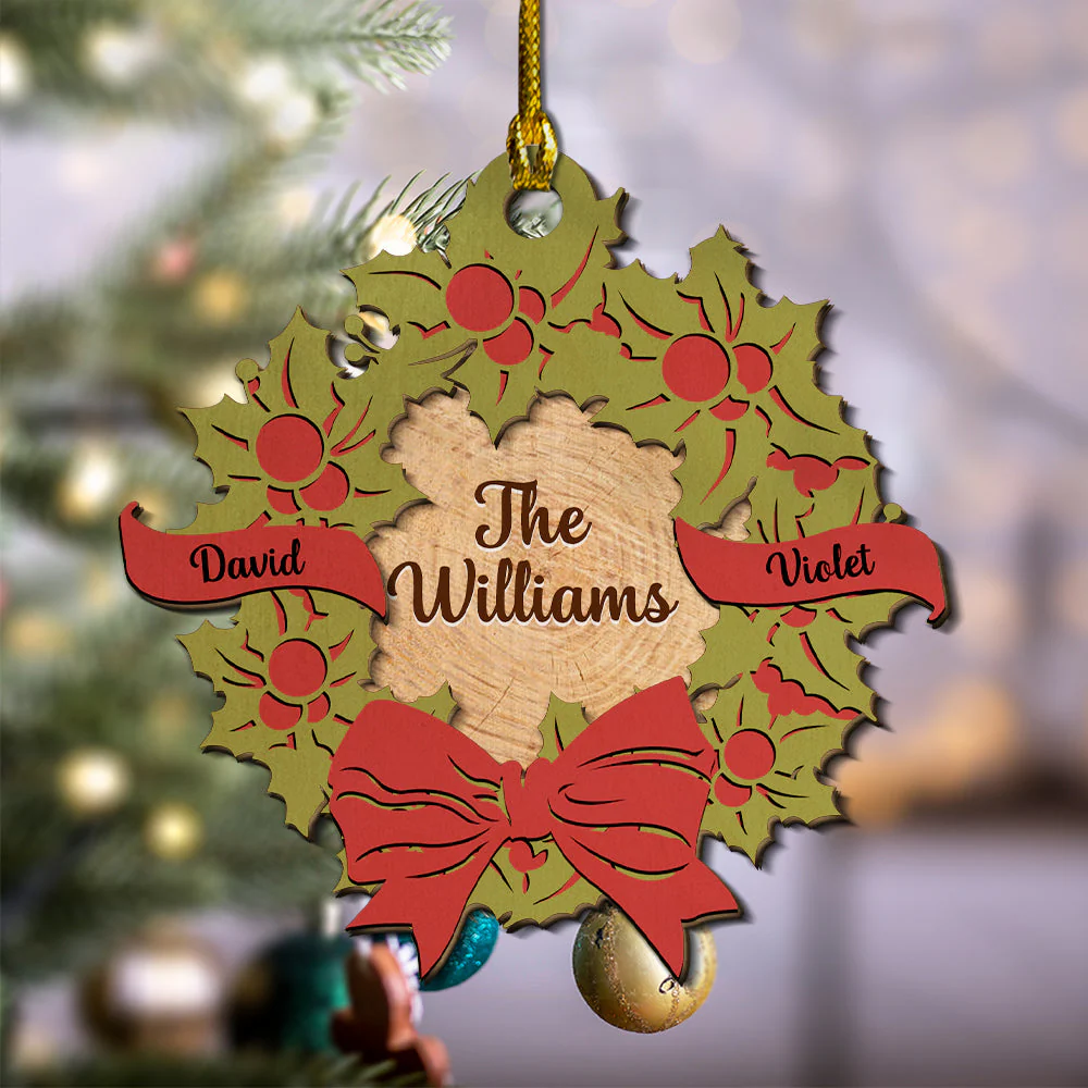 Family Wreath - Personalized Custom 2-layered Wood Ornament - Image 2