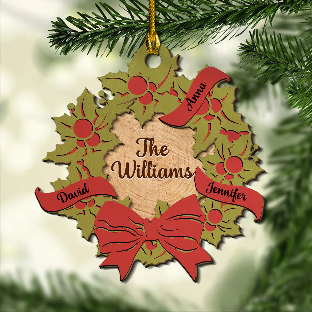 Family Wreath - Personalized Custom 2-layered Wood Ornament - Image 4
