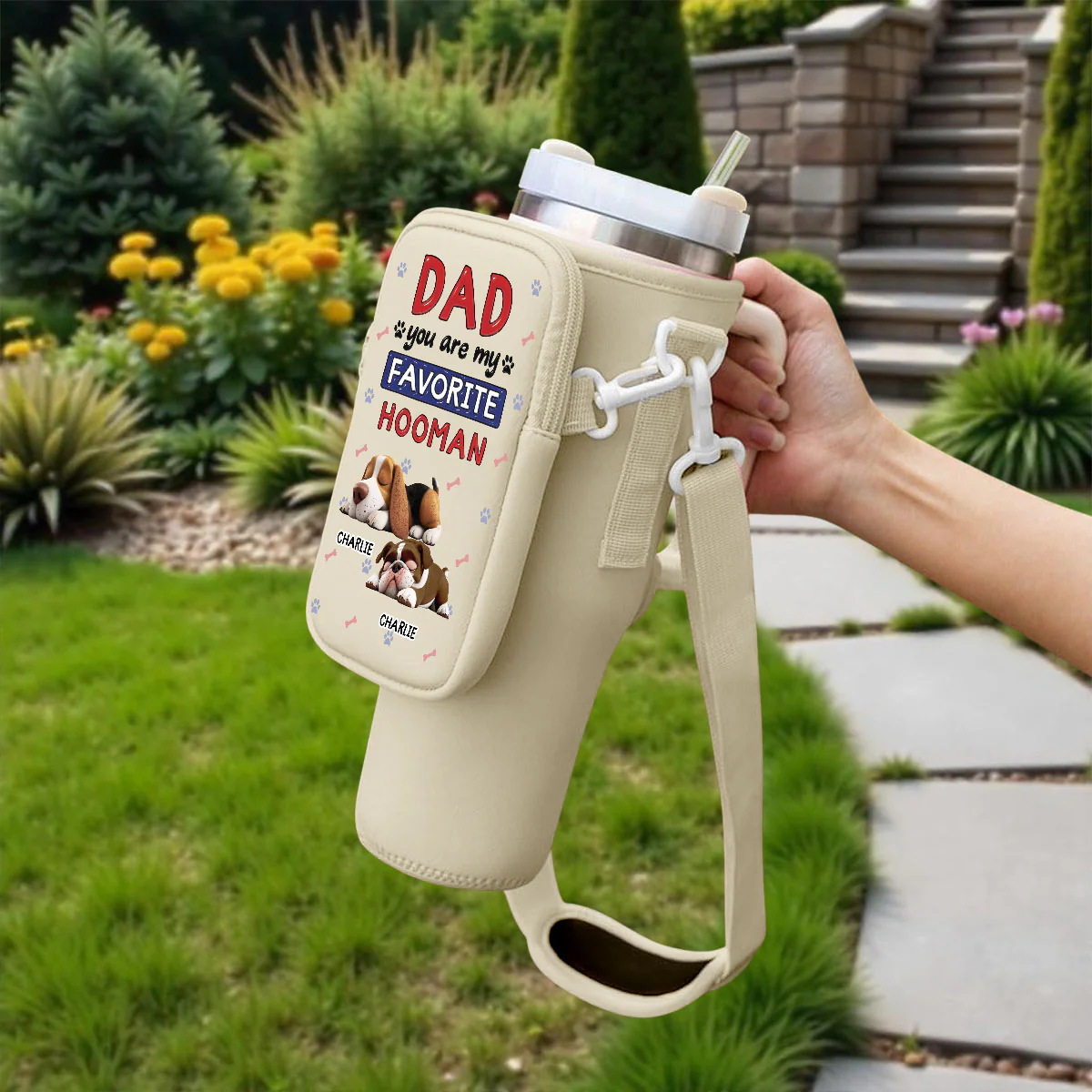 Favorite Hooman Cartoon - Personalized Custom 40oz Water Bottle Carrier Bag - Image 3
