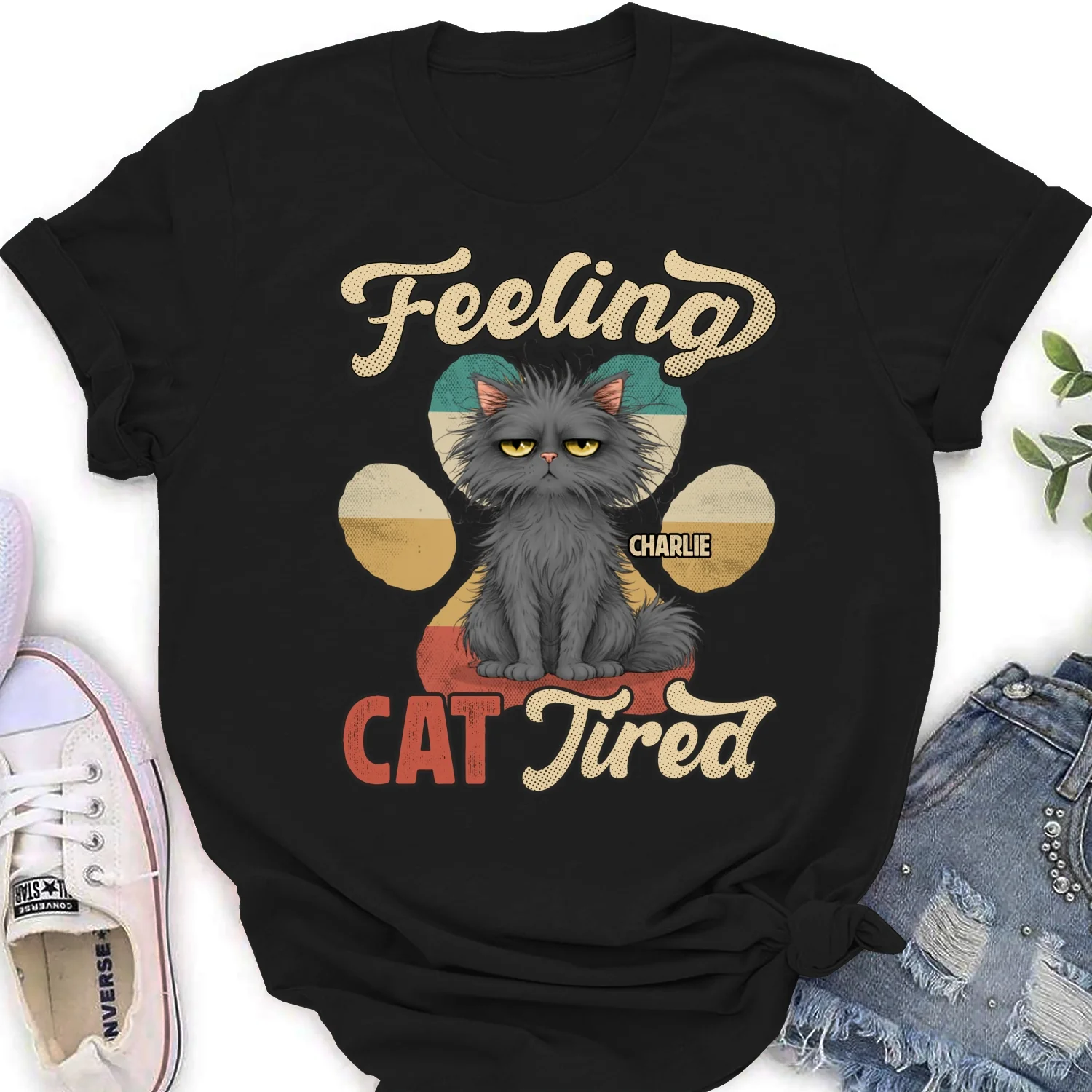 Feeling Cat Tired Tired - Personalized Custom Women's T-shirt - Image 6