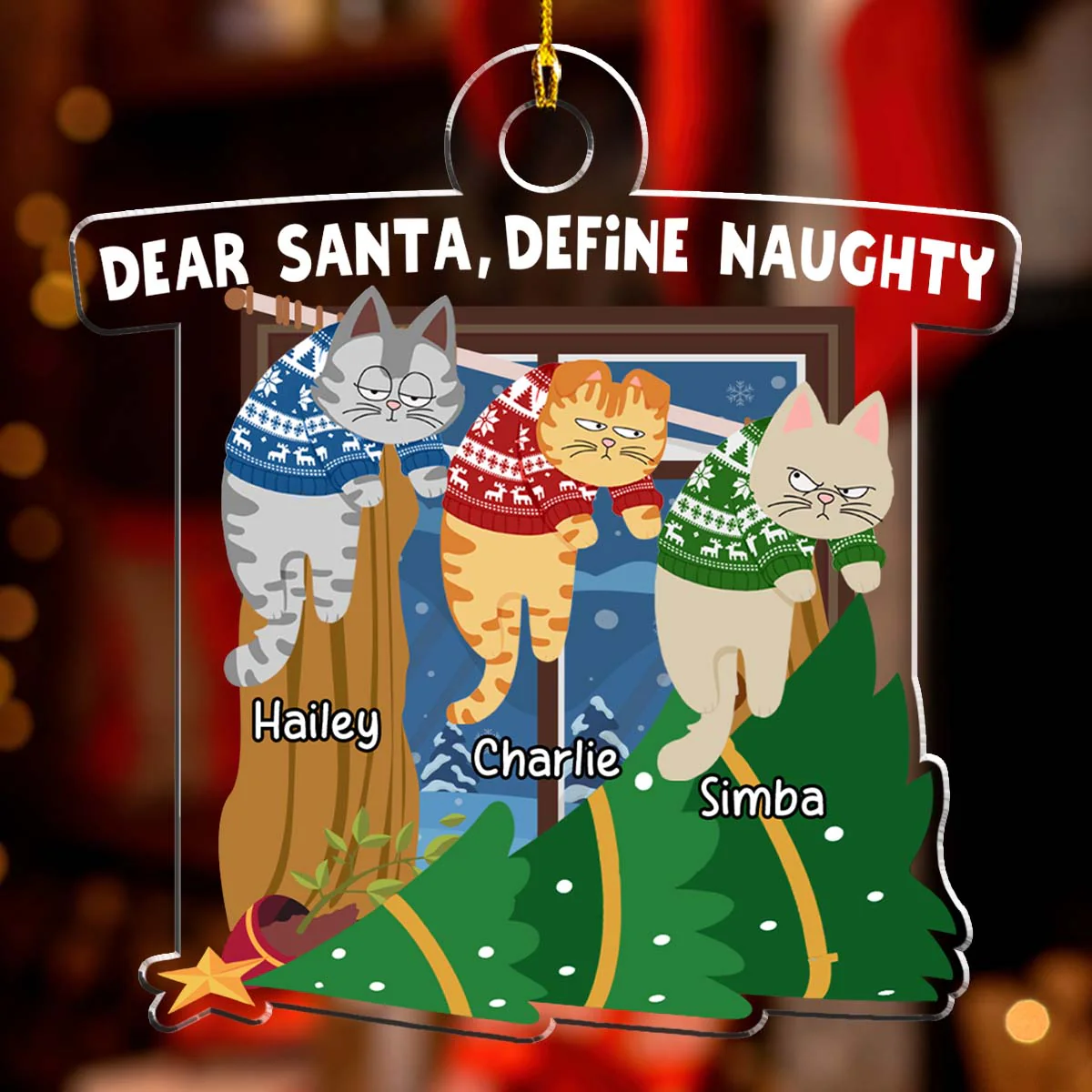 Feliz Naughty Cat - Personalized Custom Acrylic Ornament - Image 3
