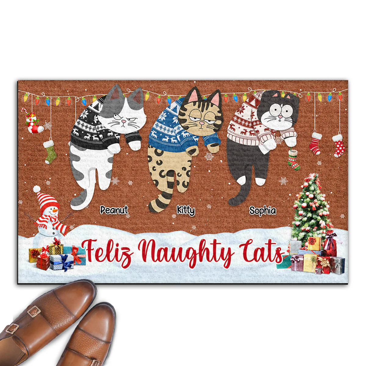 Feliz Naughty Cat - Personalized Custom Doormat