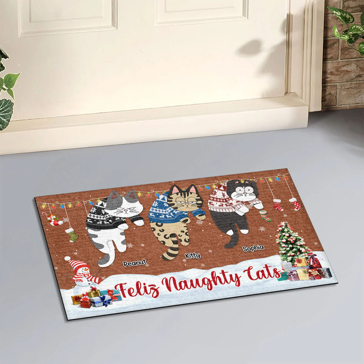 Feliz Naughty Cat - Personalized Custom Doormat - Image 2