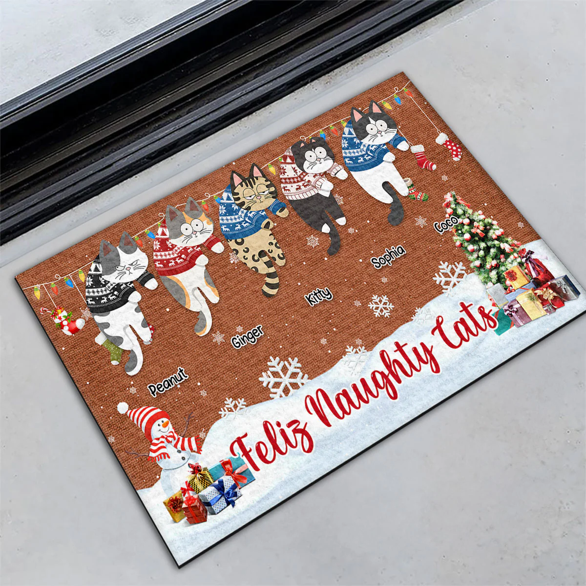 Feliz Naughty Cat - Personalized Custom Doormat - Image 3