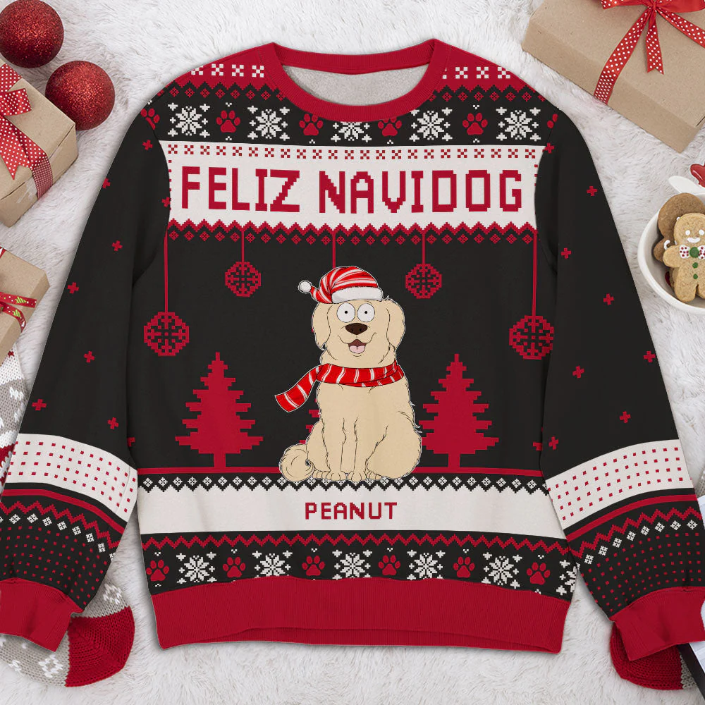 Feliz Navidog 2 - Personalized Custom All-Over-Print Sweatshirt - Image 2