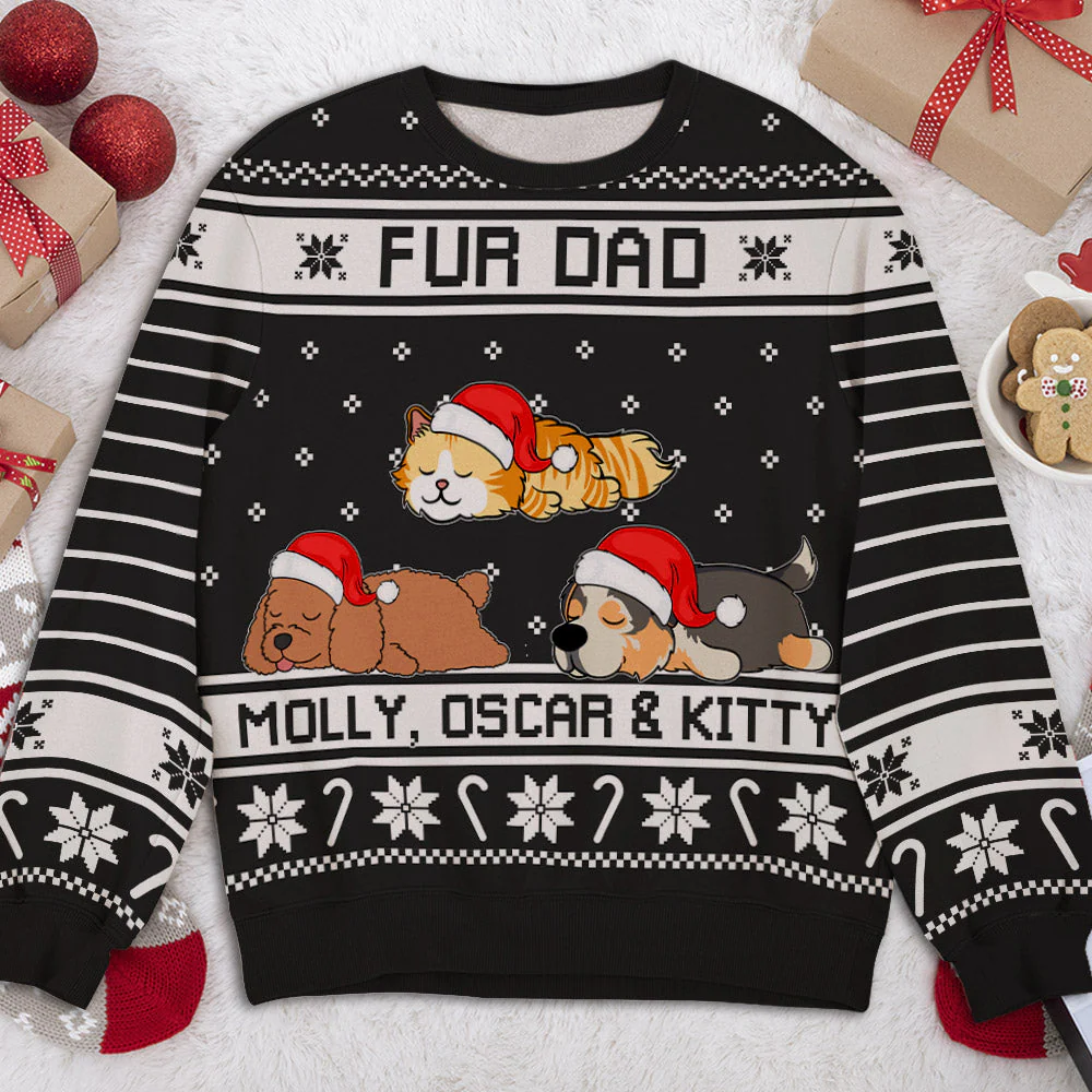 Festive Christmas Dog Cat - Personalized Custom All-Over-Print Sweatshirt - Image 3
