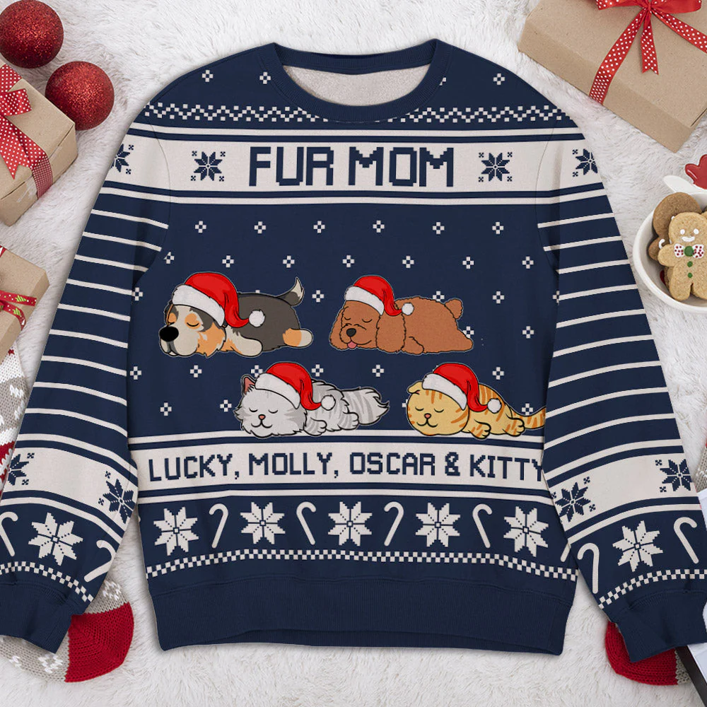 Festive Christmas Dog Cat - Personalized Custom All-Over-Print Sweatshirt - Image 4