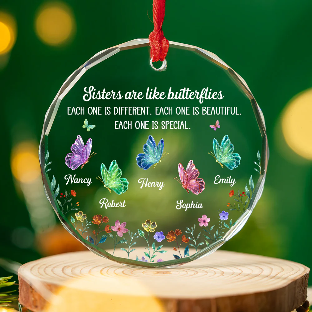 Festive Sister Love - Personalized Custom Glass Ornament - Image 2