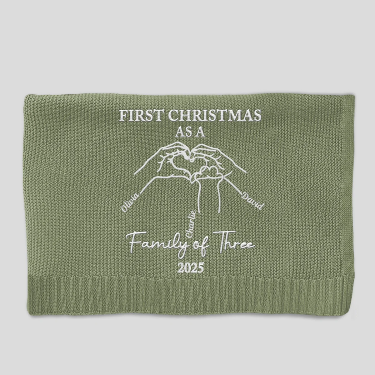 First Christmas Family Of Three - Personalized Custom Embroidered Knitted Baby Blanket - Image 9