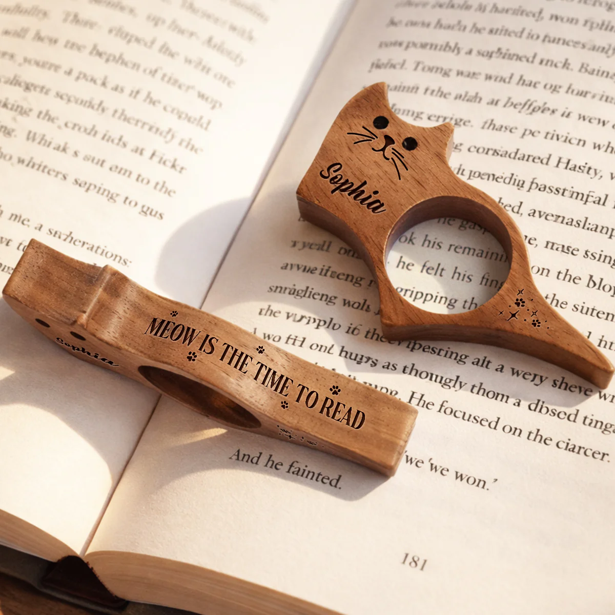 Flicks And Plot Twists - Personalized Custom Cat Book Page Holder - Image 5