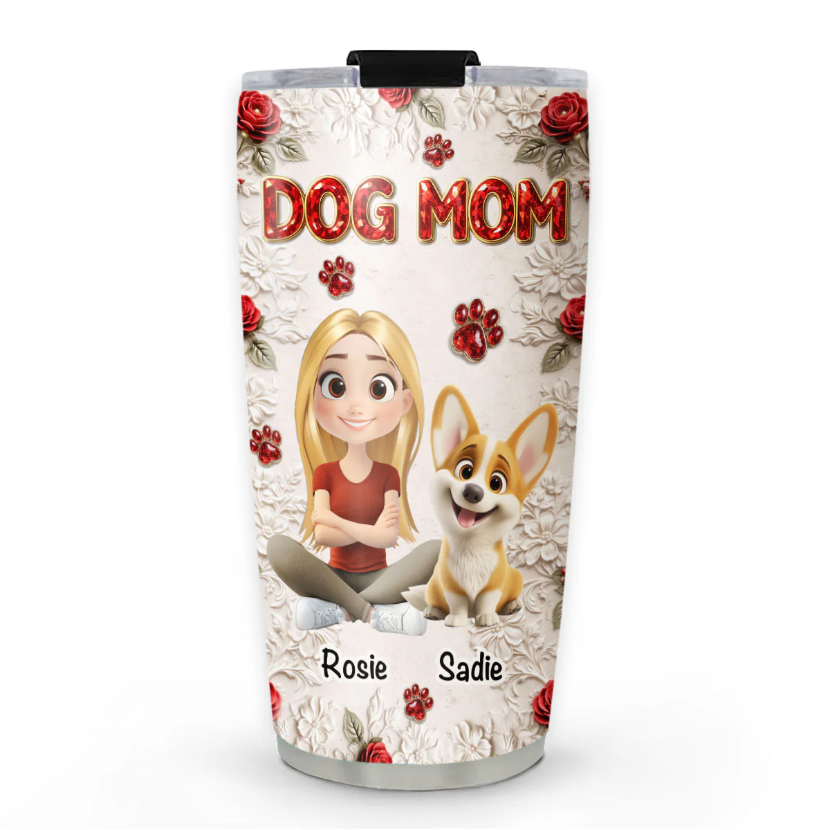 Floral Dog Mom - Personalized Custom 3D Effect Tumbler