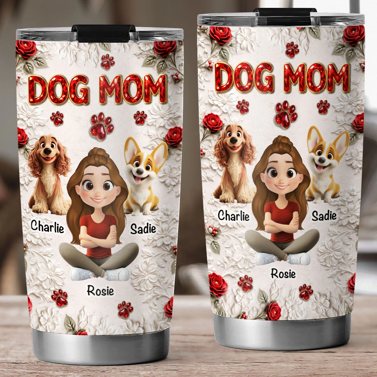Floral Dog Mom - Personalized Custom 3D Effect Tumbler - Image 4