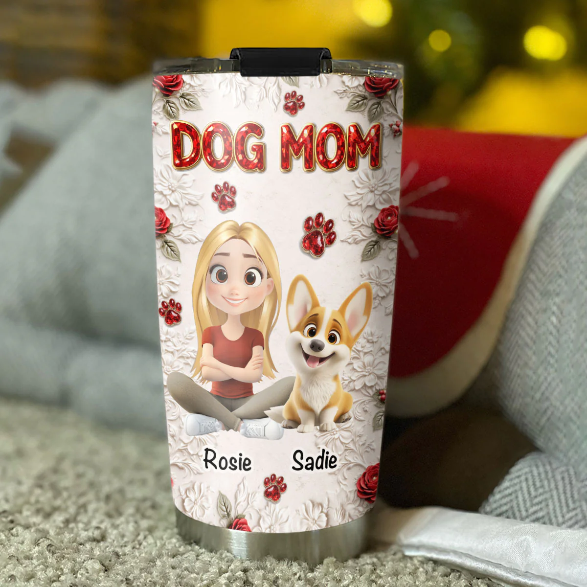 Floral Dog Mom - Personalized Custom 3D Effect Tumbler - Image 5