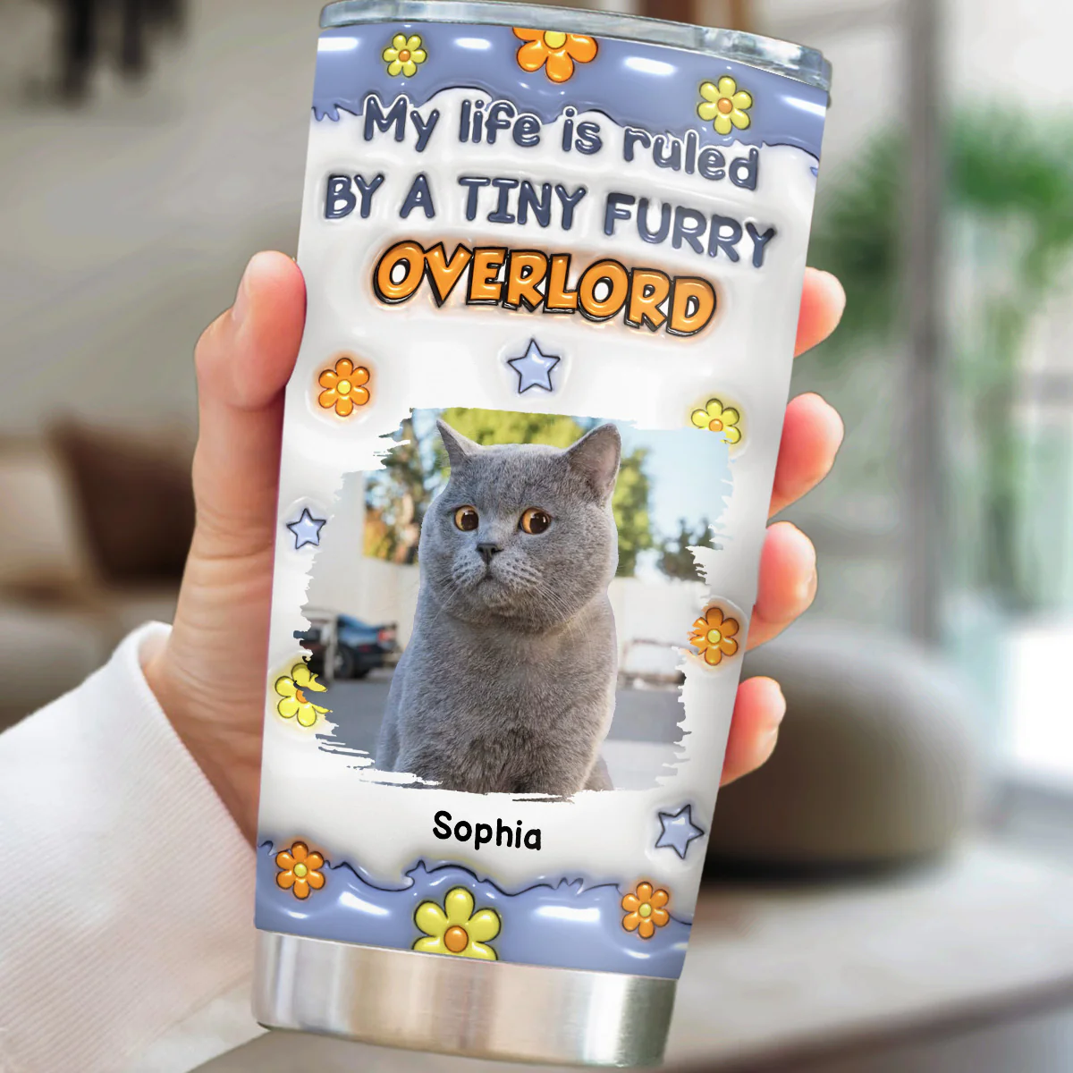 Flower Chunky Cats Photo - Personalized Custom 3D Inflated Effect Tumbler - Image 2