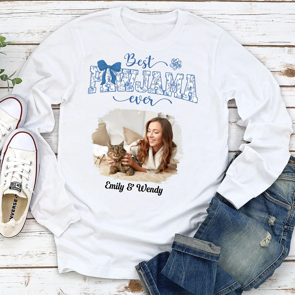 Flowery Sleep Shirt Photo- Personalized Custom Long Sleeve T-shirt - Image 2