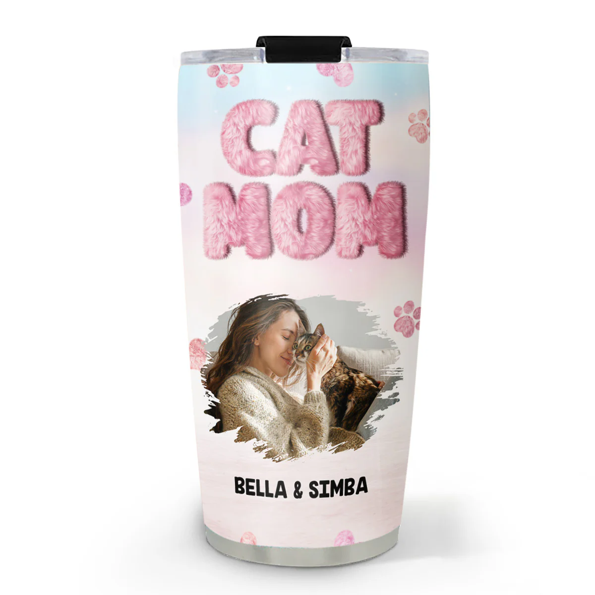 Fluffy Cat Mom Photo - Personalized Custom Tumbler