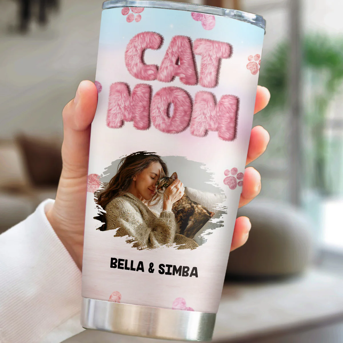 Fluffy Cat Mom Photo - Personalized Custom Tumbler - Image 3