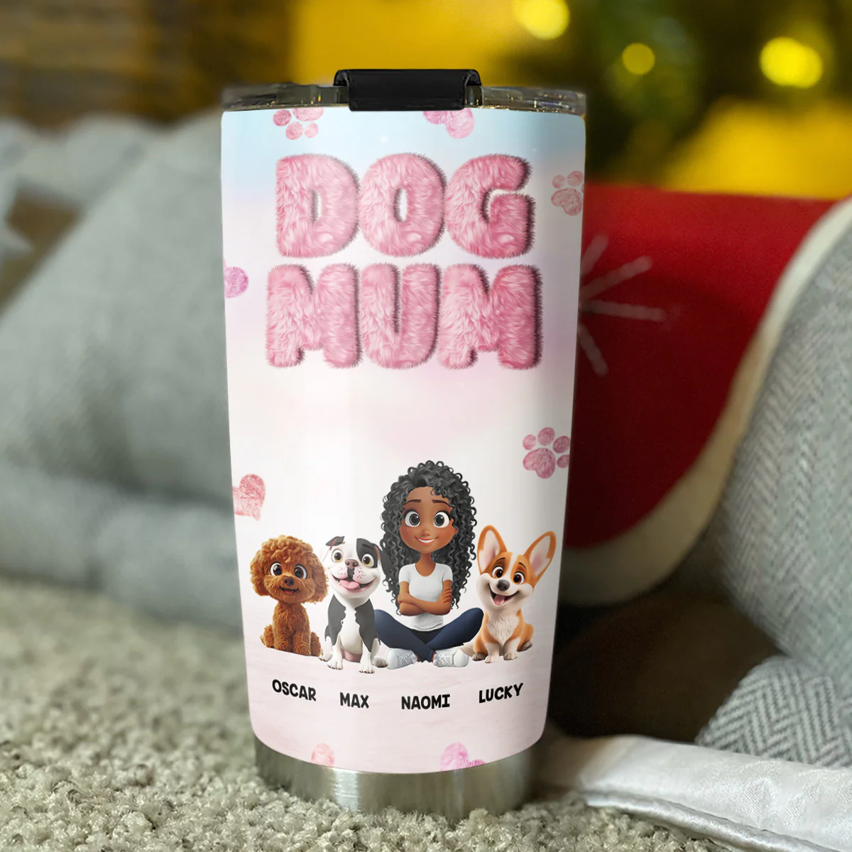 Fluffy Dog Mom - Personalized Custom Tumbler - Image 3
