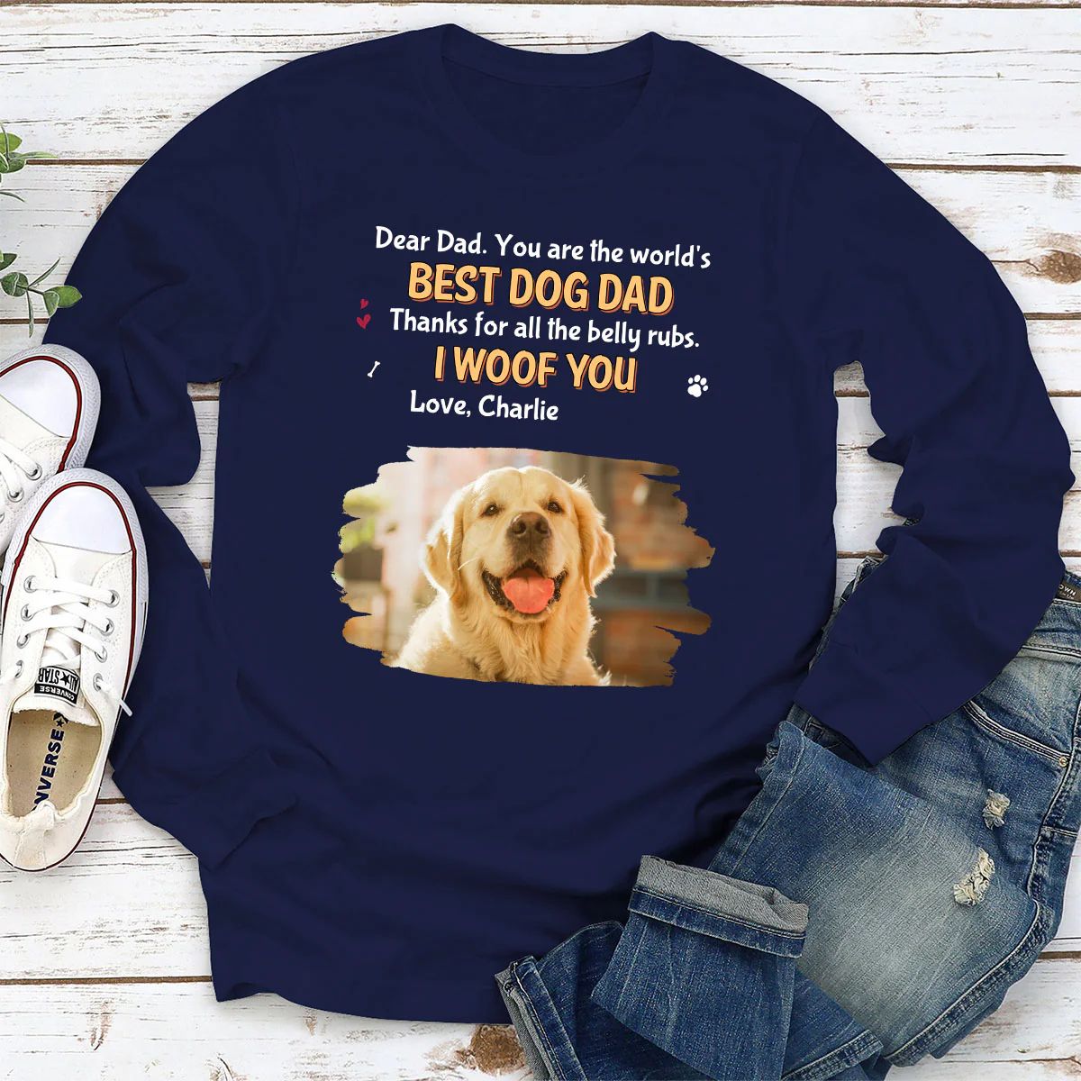 For All The Belly Rubs Photo - Personalized Custom Long Sleeve T-Shirt - Image 2