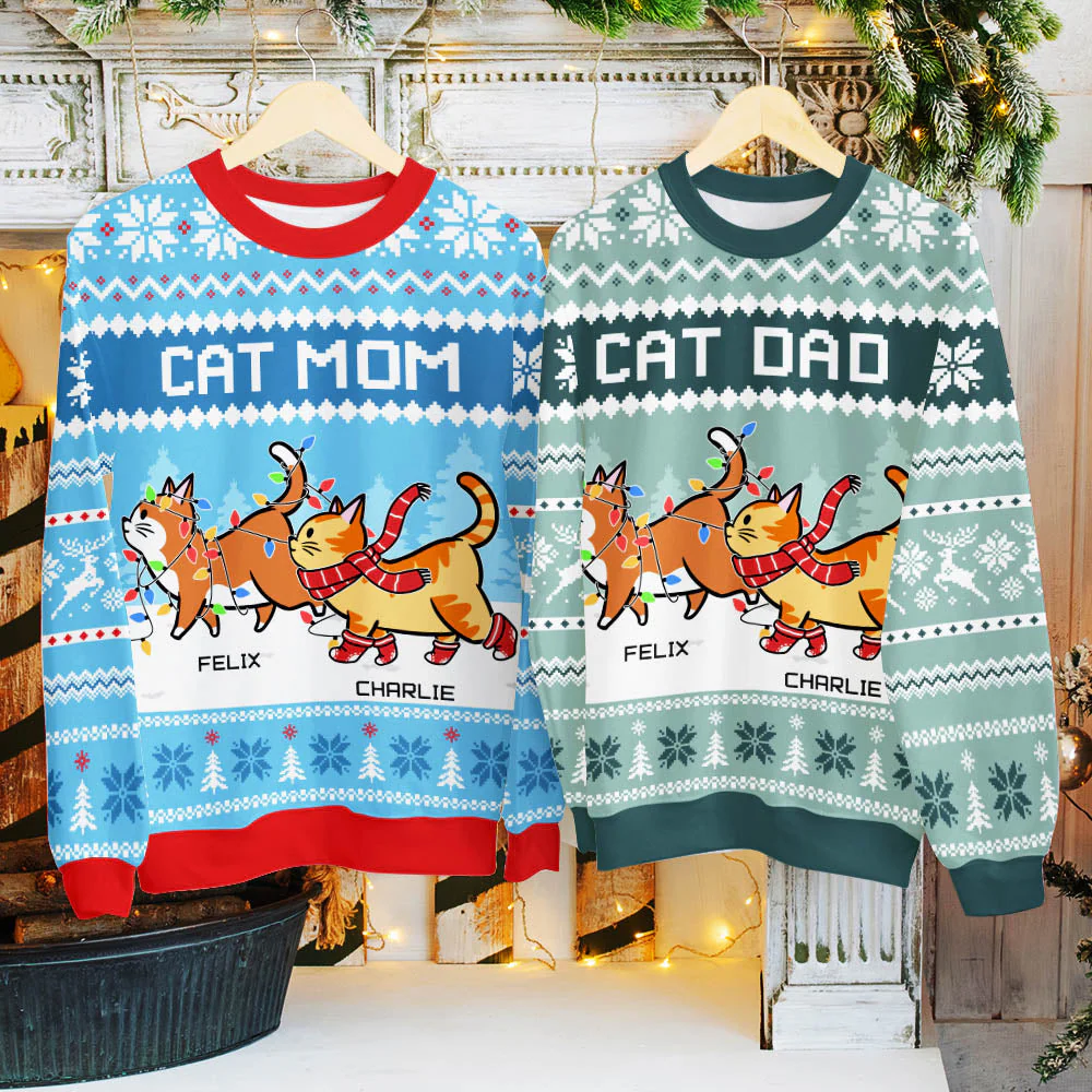 For Cat Mom (Mint) - Personalized Custom All-Over-Print Sweatshirt - Image 5