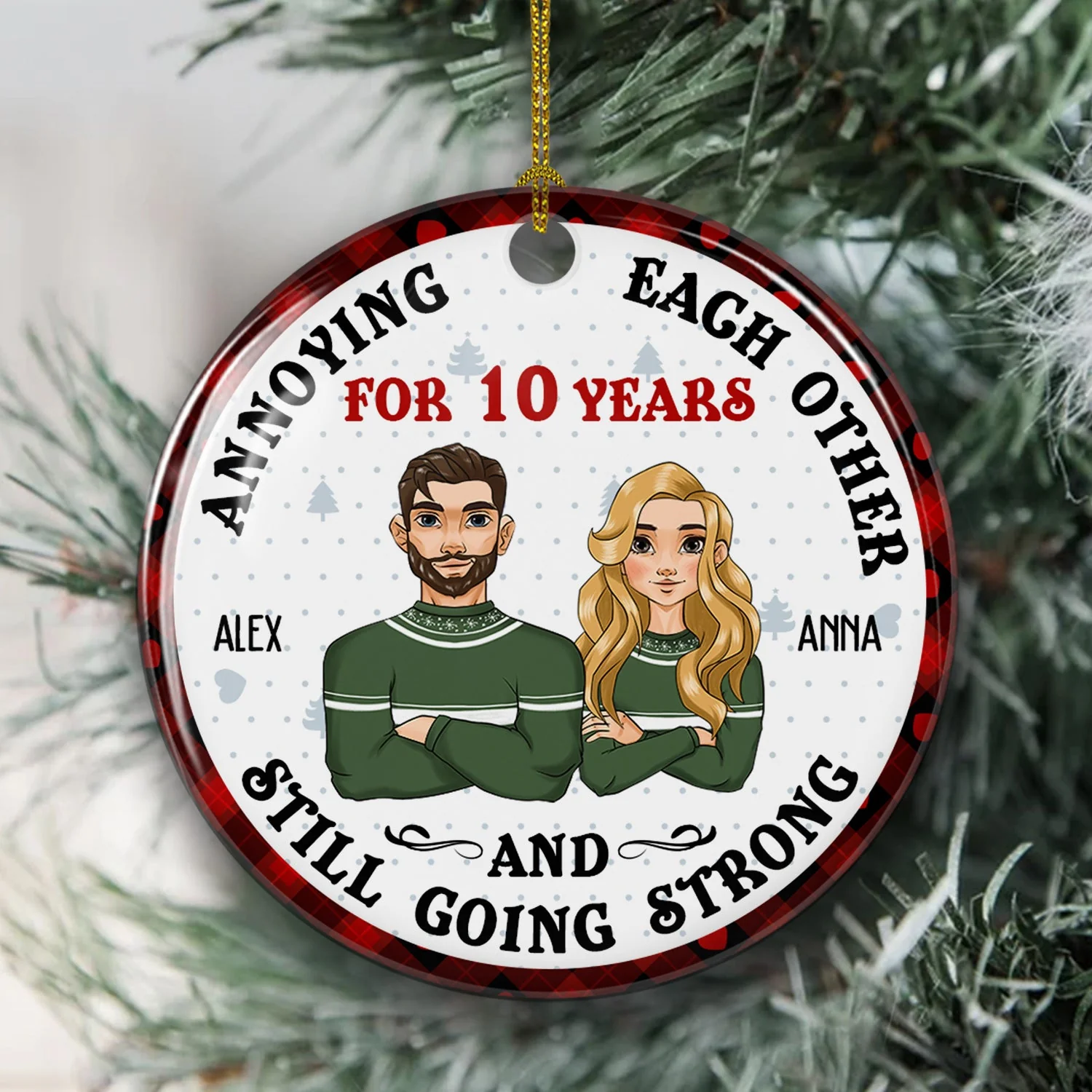 For Years - Personalized Custom Circle Ceramic Christmas Ornament - Image 3