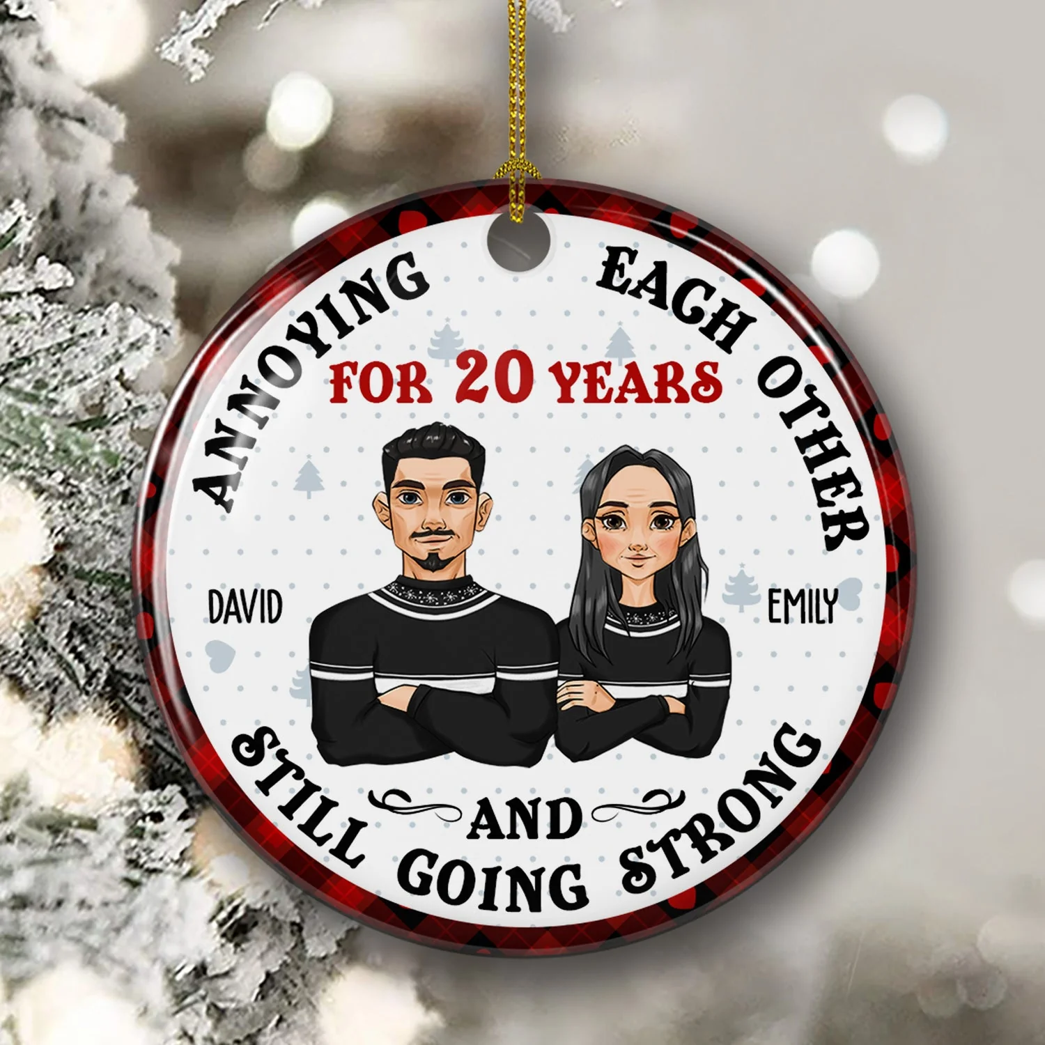 For Years - Personalized Custom Circle Ceramic Christmas Ornament - Image 4