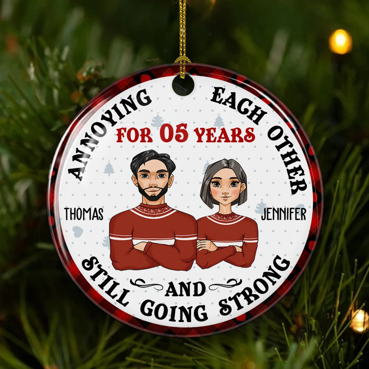 For Years - Personalized Custom Circle Ceramic Christmas Ornament - Image 5