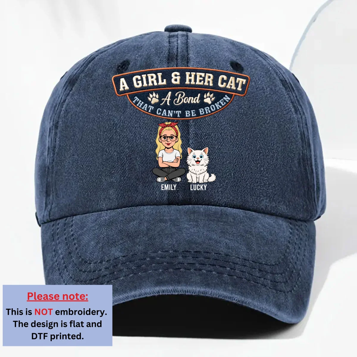 Forever Her Cat - Personalized Custom Vintage Washed Denim Cap - Image 8