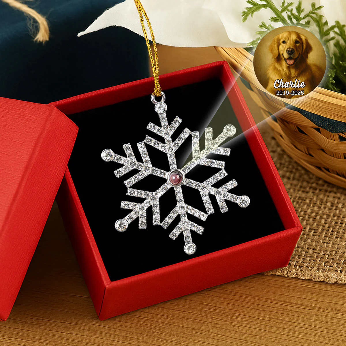 Forever In Our Hearts - Personalized Custom Photo Snowflake Projection Ornament - Image 3