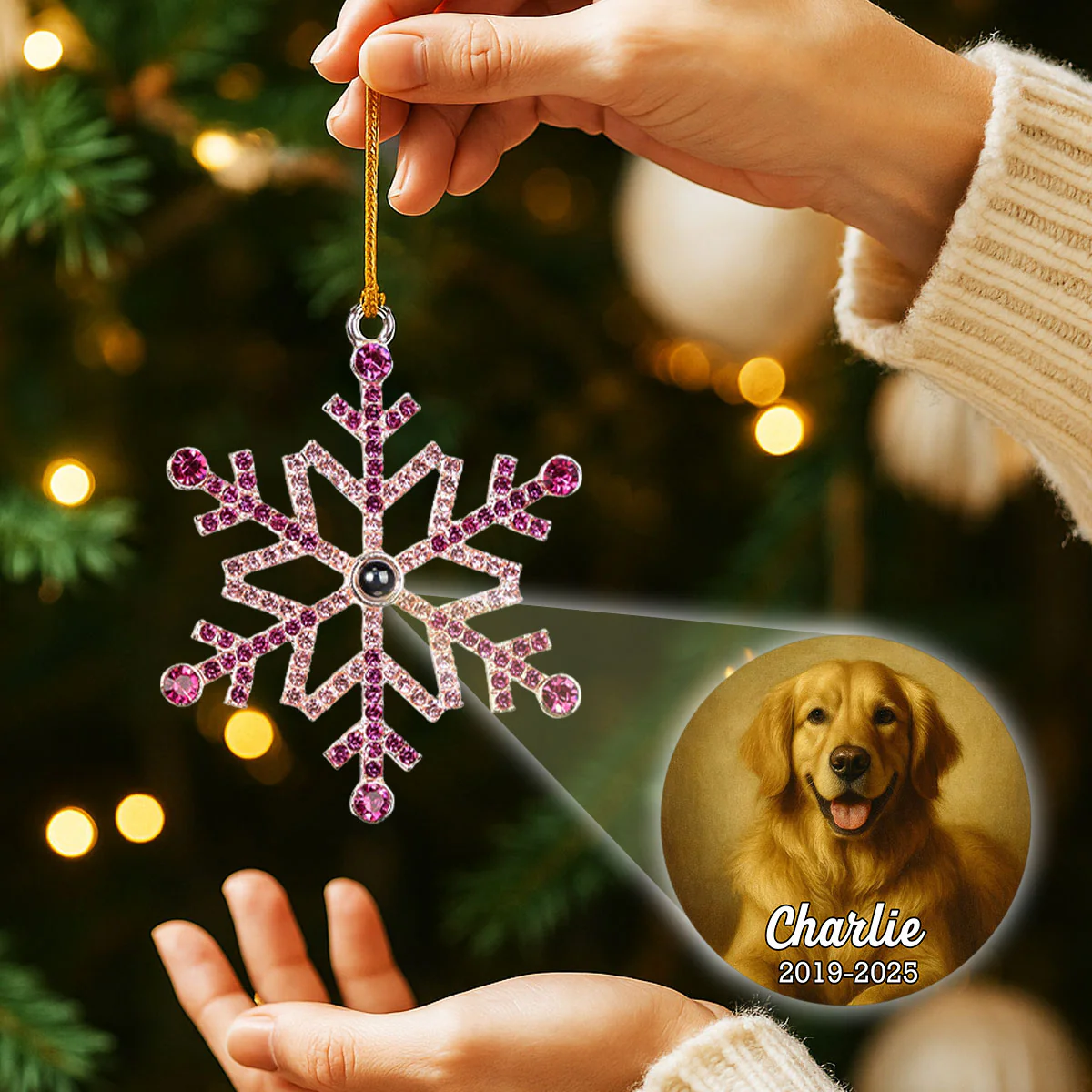 Forever In Our Hearts - Personalized Custom Photo Snowflake Projection Ornament - Image 4