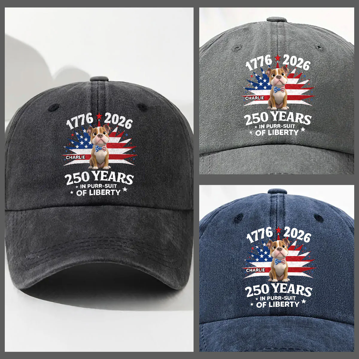 Freedom - Personalized Custom Vintage Washed Denim Cap - Image 3