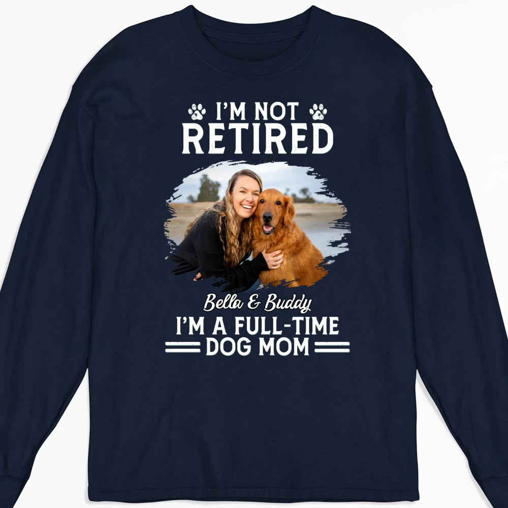 Full-Time Dog Mom Dad Cartoon Dark Version Photo - Personalized Custom Long Sleeve T-Shirt - Image 3