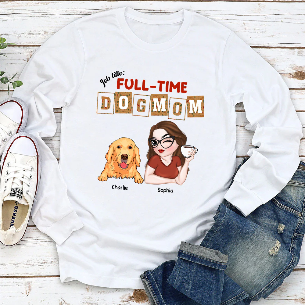 Full Time Dog Mom Dad Christmas - Personalized Custom Long Sleeve T-shirt - Image 3
