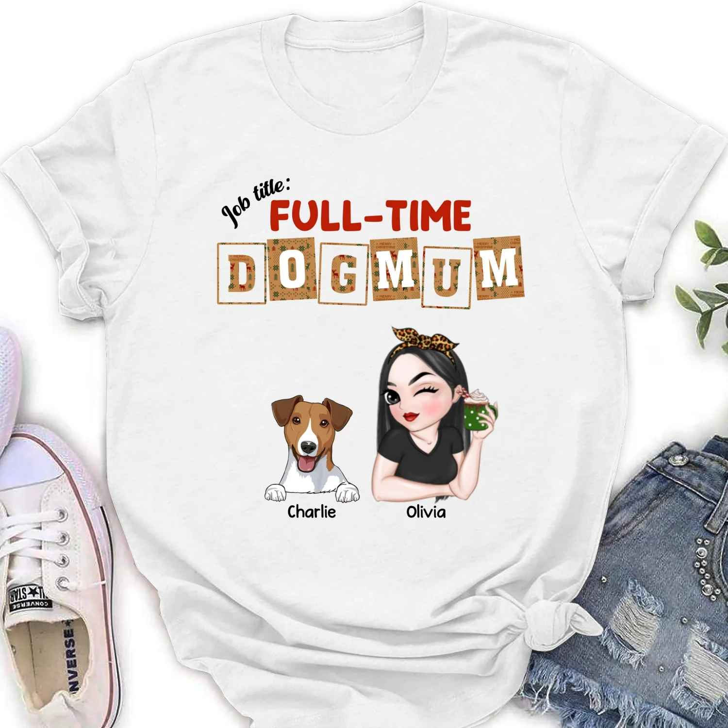 Full Time Dog Mom Dad Christmas - Personalized Custom Women T-shirt - Image 6