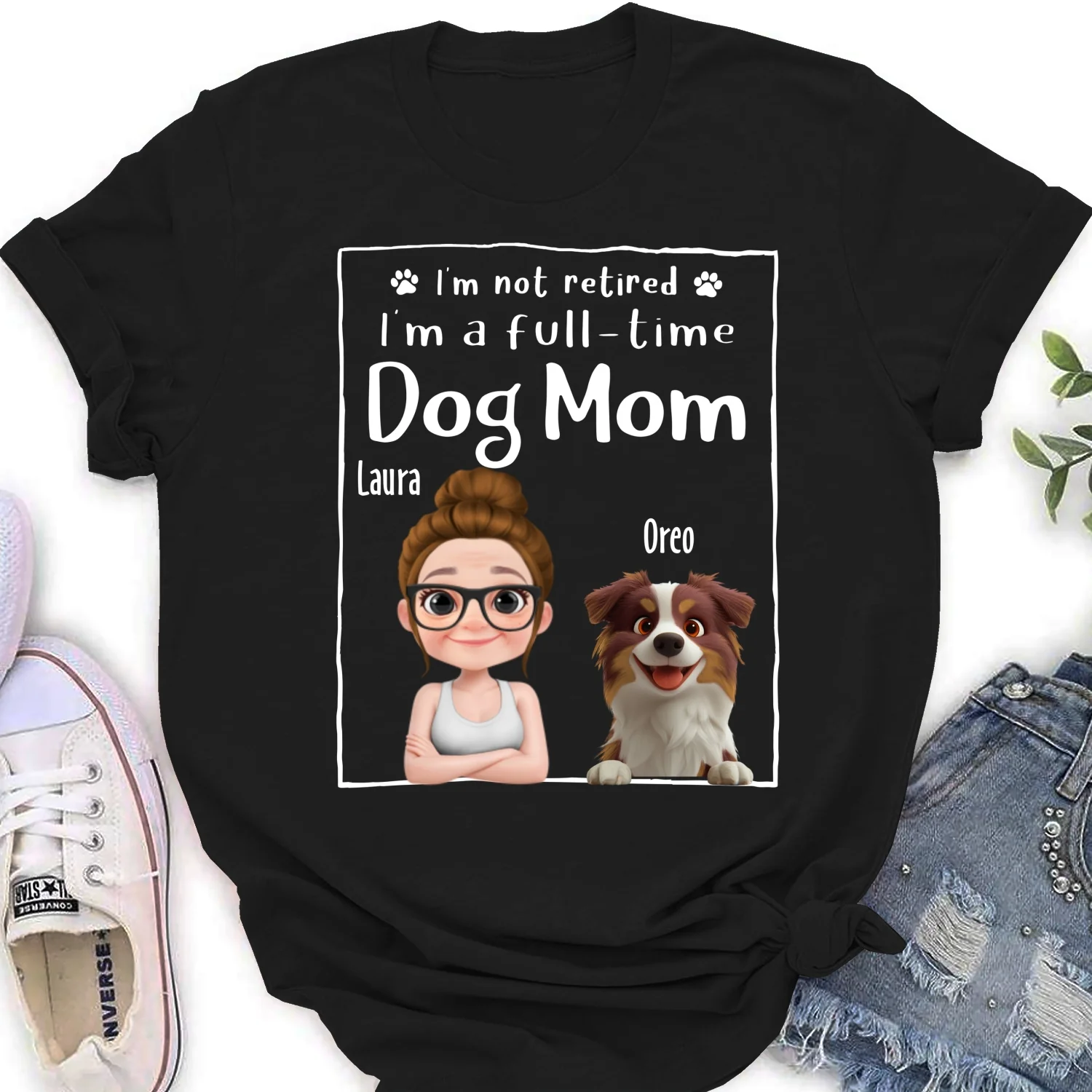 Full Time Dog Mom - Personalized Custom Women's T-Shirt - Image 3