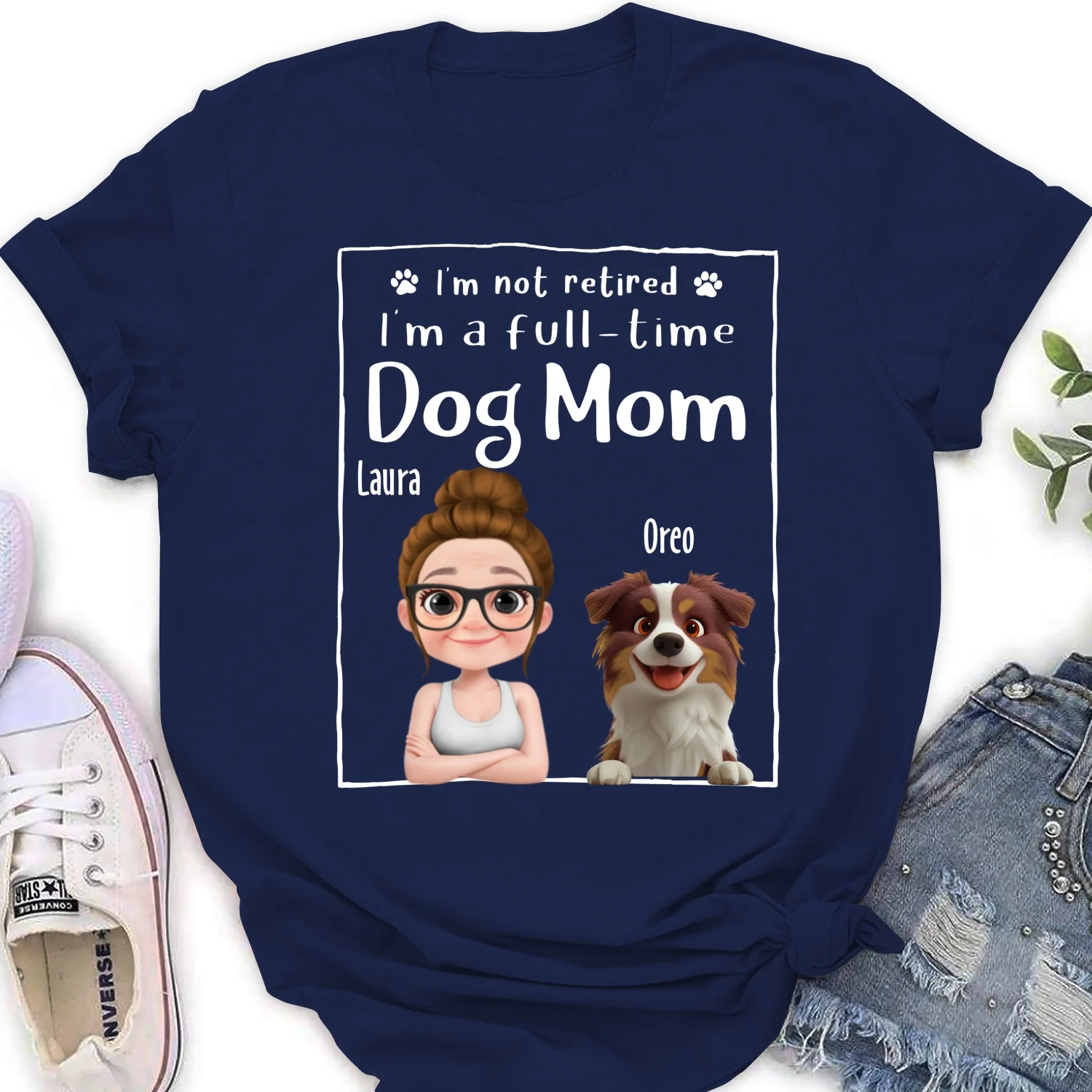 Full Time Dog Mom - Personalized Custom Women's T-Shirt - Image 4