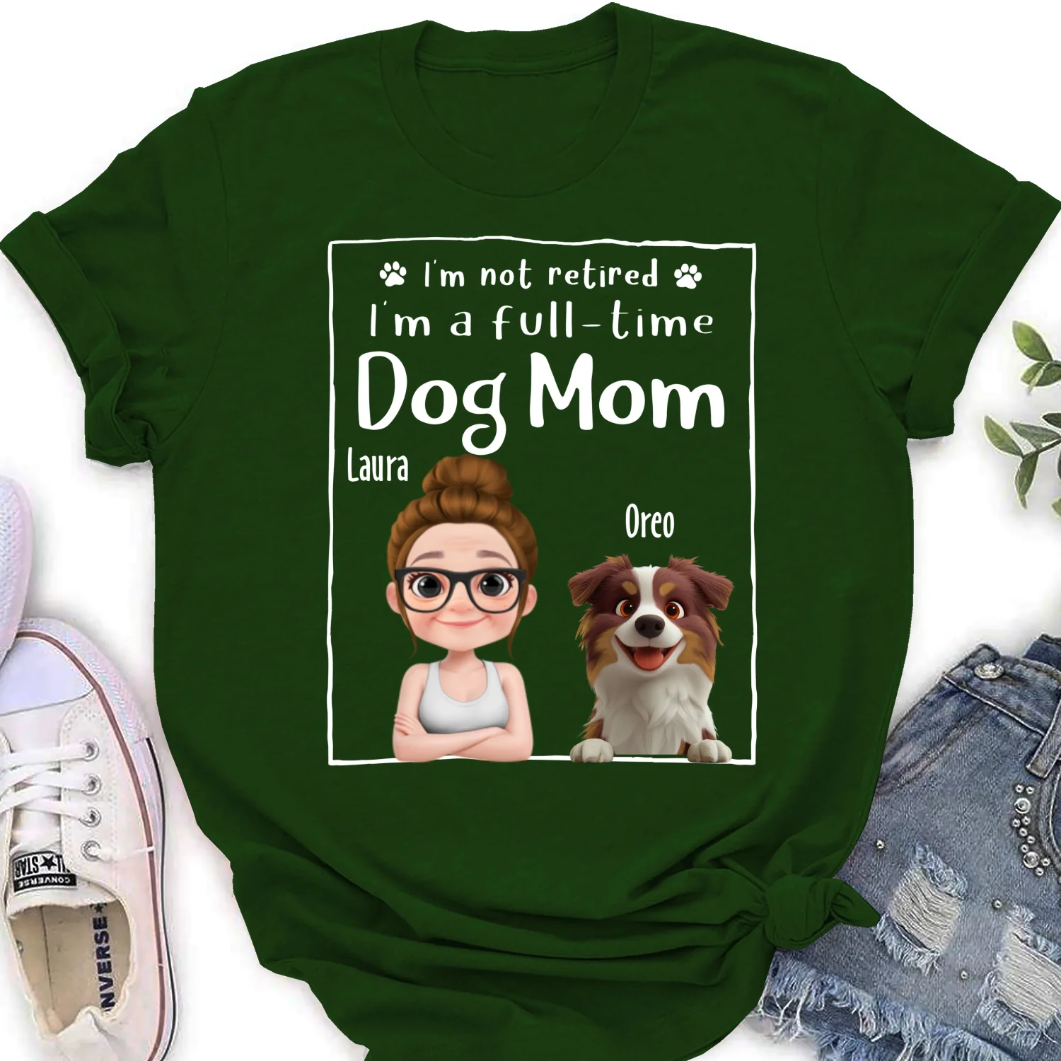 Full Time Dog Mom - Personalized Custom Women's T-Shirt - Image 5