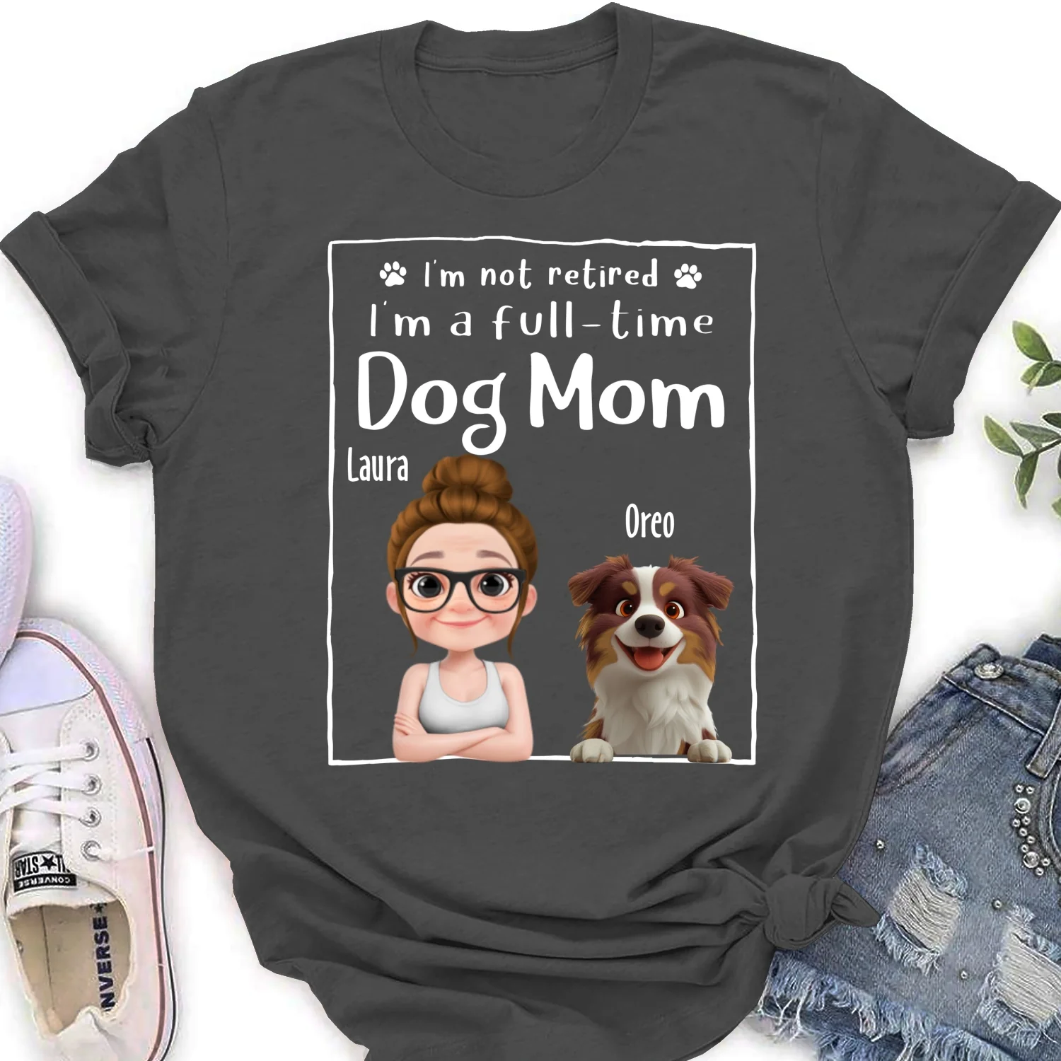 Full Time Dog Mom - Personalized Custom Women's T-Shirt - Image 6
