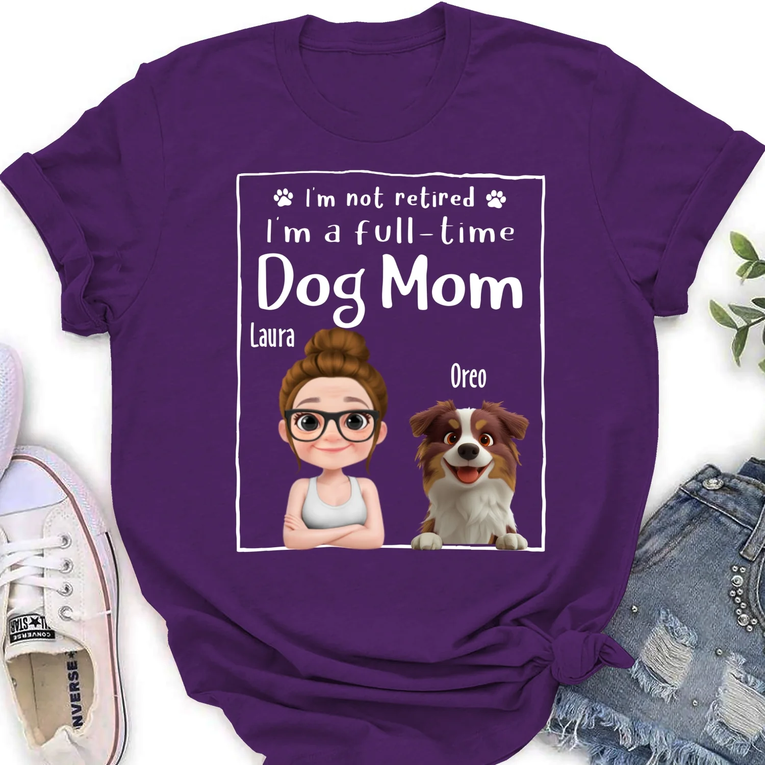 Full Time Dog Mom - Personalized Custom Women's T-Shirt - Image 7