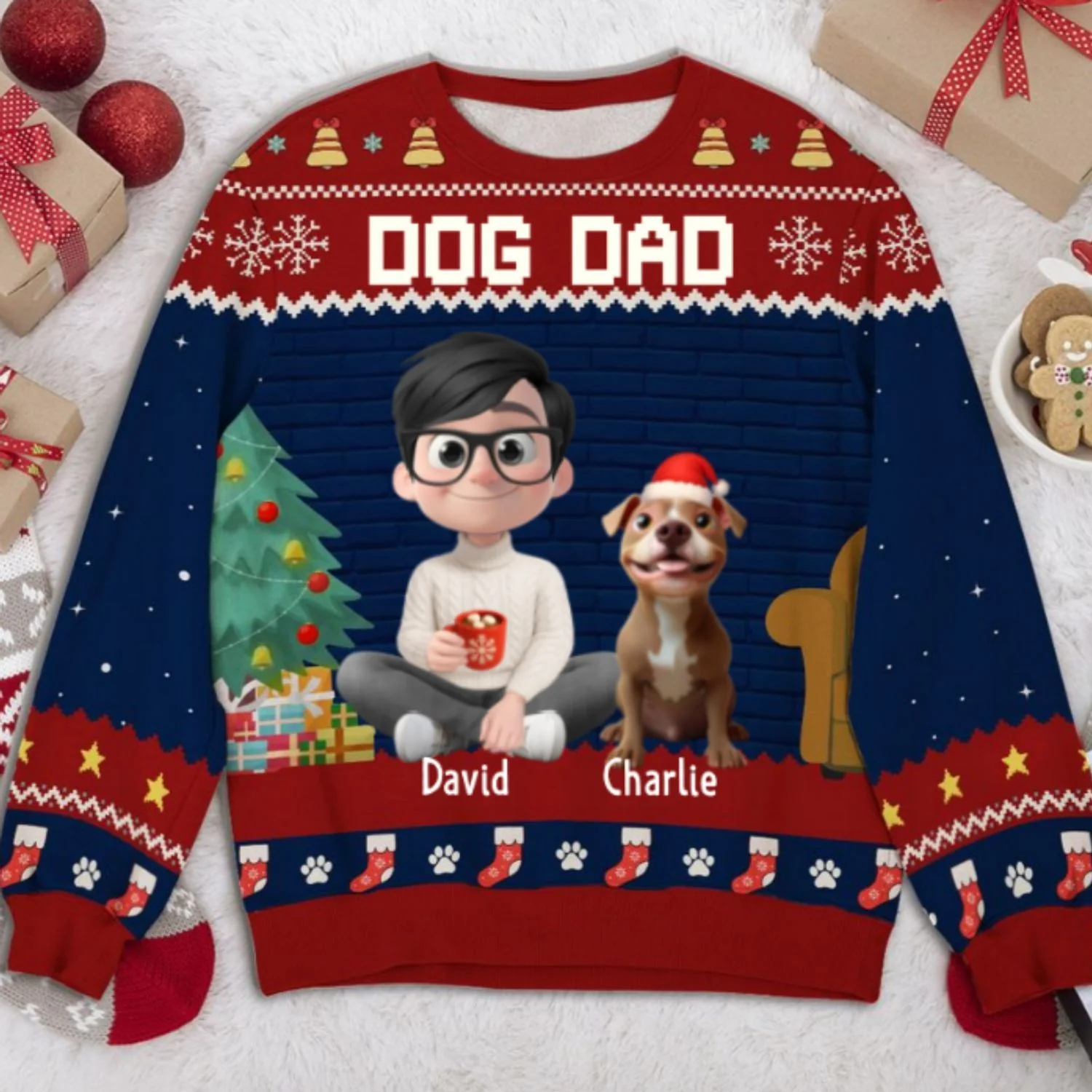Funny Cartoon Dog Dad Mom Christmas - Personalized Custom All-Over-Print Sweatshirt - Image 6