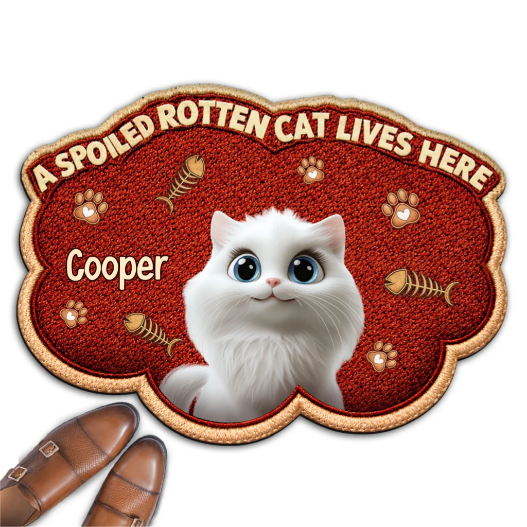 Funny Cat Live Here With Us - Personalized Custom Doormat - Image 5
