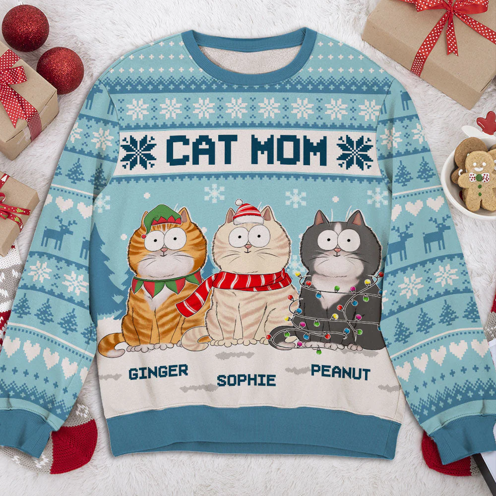 Funny Cat Mom - Personalized Custom All-Over-Print Sweatshirt - Image 2