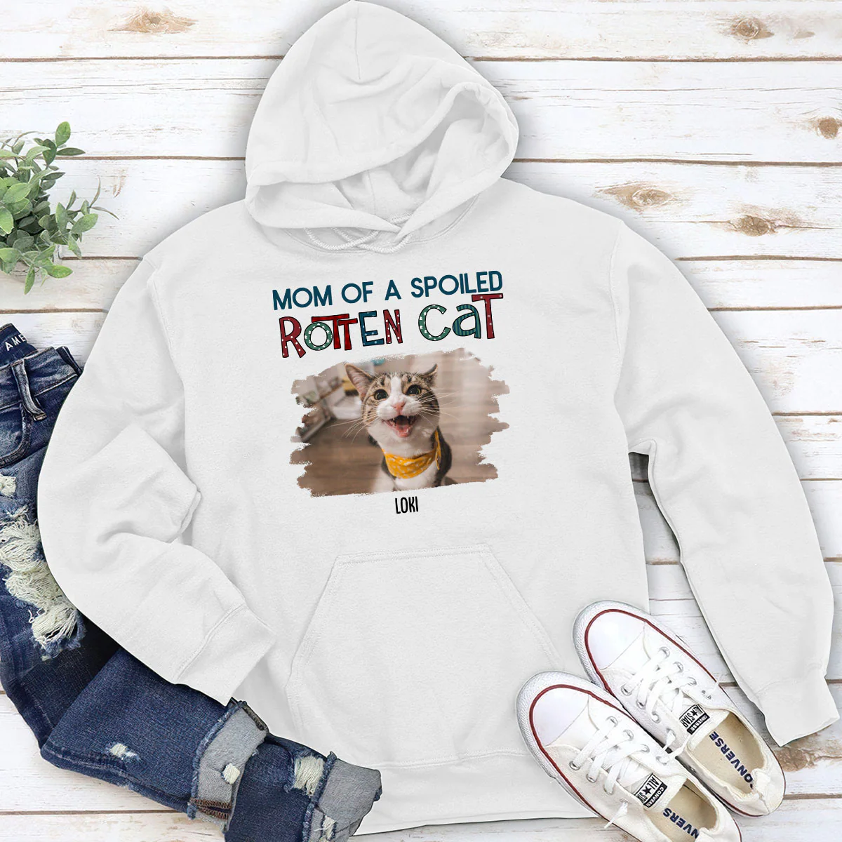 Funny Mom Dad Cat Christmas Photo - Personalized Custom Hoodie - Image 2