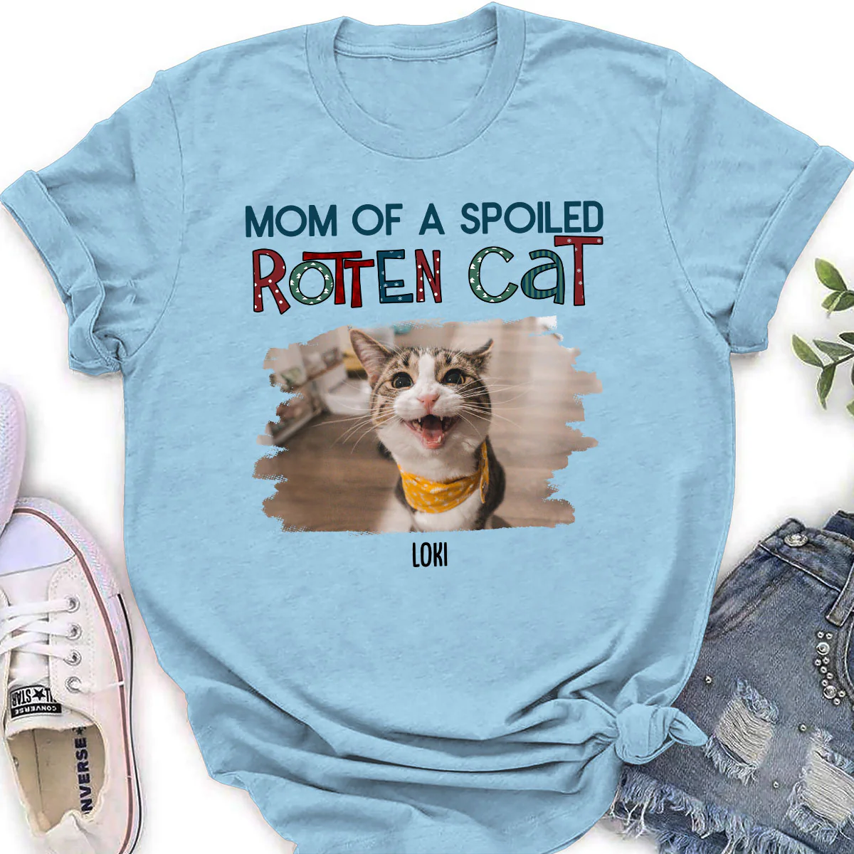 Funny Mom Dad Cat Christmas Photo - Personalized Custom Women T-Shirt - Image 3